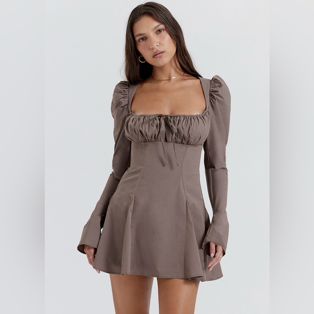 House of CB Carlina MOCHA LONG SLEEVE MINI DRESS